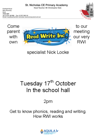 RWI parents meeting flyer