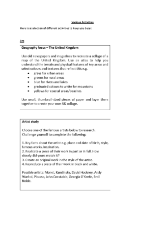 KS2 Various activities