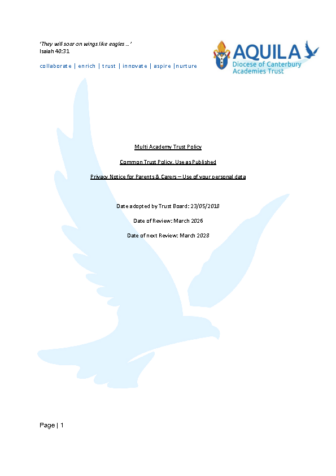 Aquila Privacy Notice for Parents & Carers – Use of your personal data
