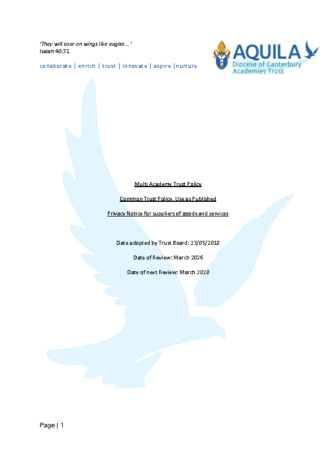 Aquila Privacy Notice for Suppliers of Goods and Services