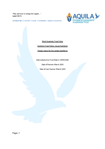 Aquila Privacy Notice for the School Workforce
