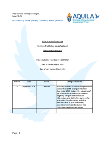 Aquila Privacy Notice for Pupils